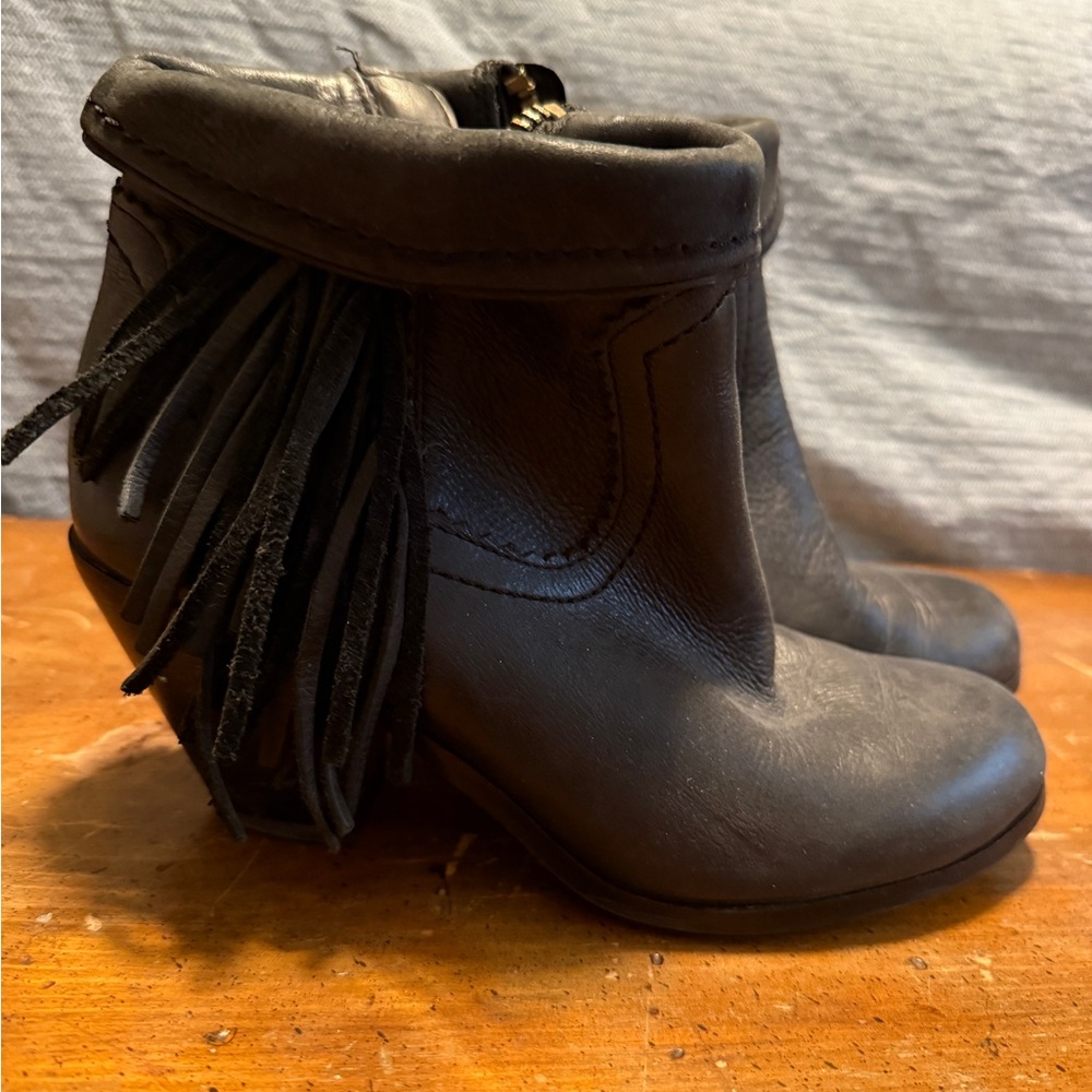 Sam Edelman Black Ankle Boots with Fringe